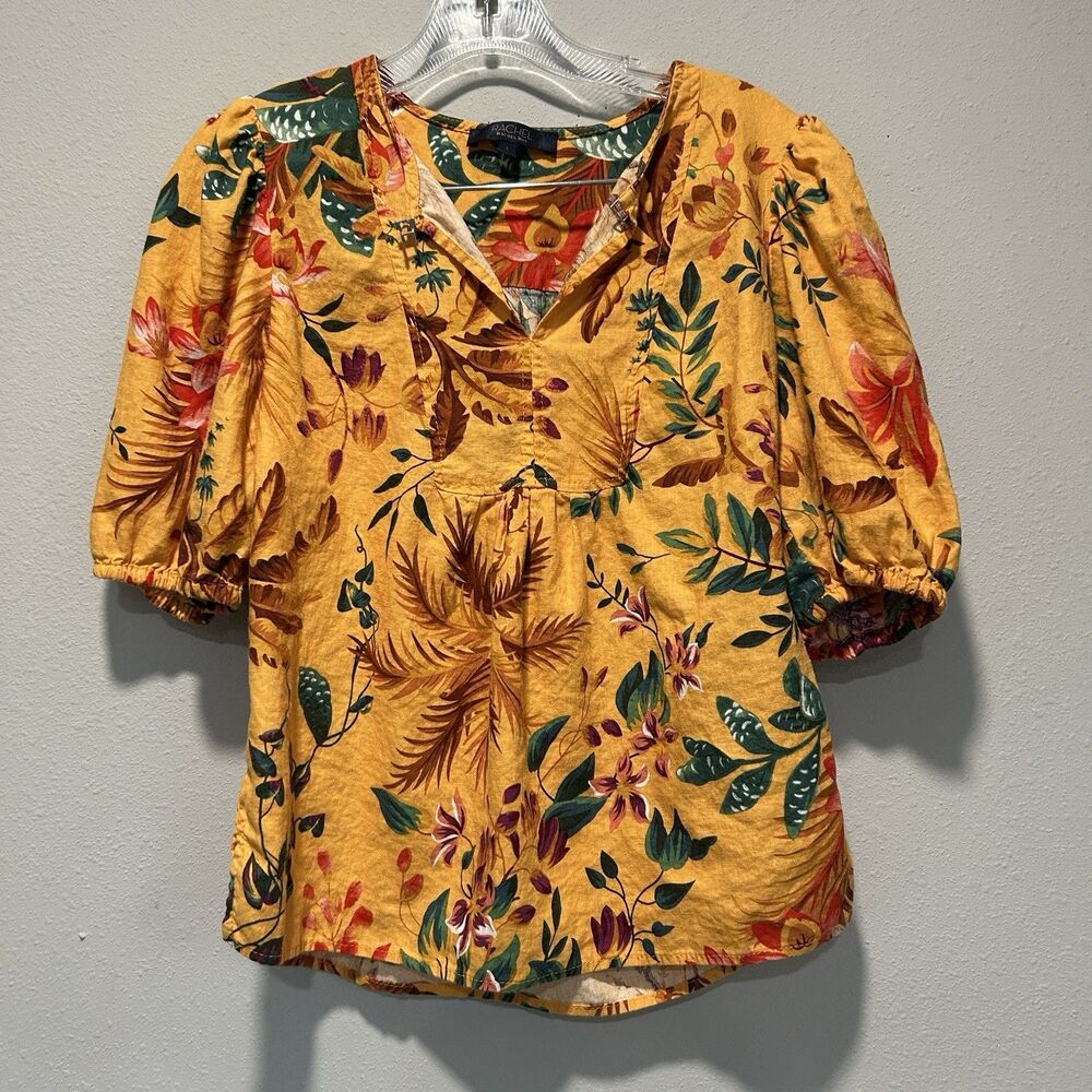 Rachel Womens Top Large Linen Blend Floral Coastal Lightweight Peasant Beach